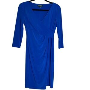 Lauren Ralph Lauren Dress Women's 4P Blue Surplice Sheath Stretch Lined